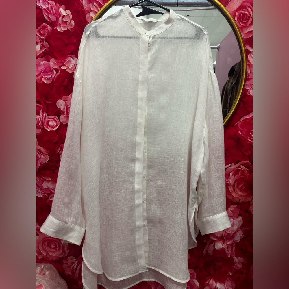 Banana Republic Cream Button-Front Linen Tunic